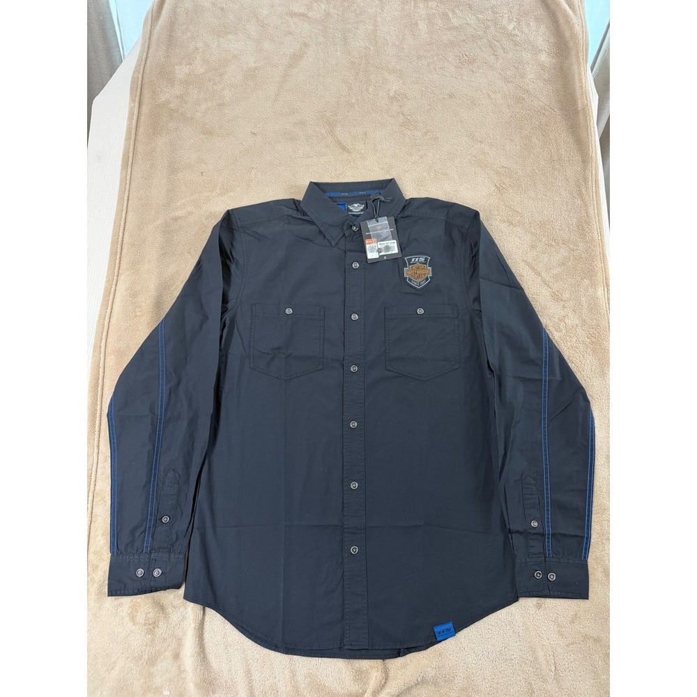 Harley-Davidson Men 115th Anniversary Black Button Up Shirt Tall M L/S New